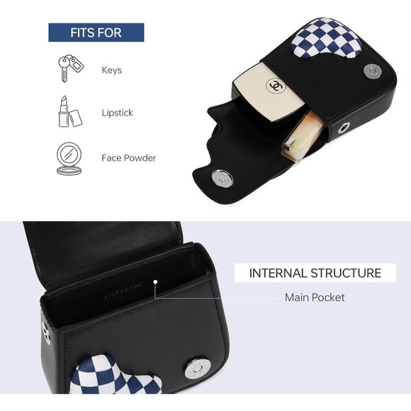 Women Leather Heart-Shape Top-Handle Handbag with Mirror & Chain Strap - Picture 5 of 6